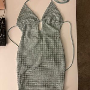 Backless blue knit mini dress